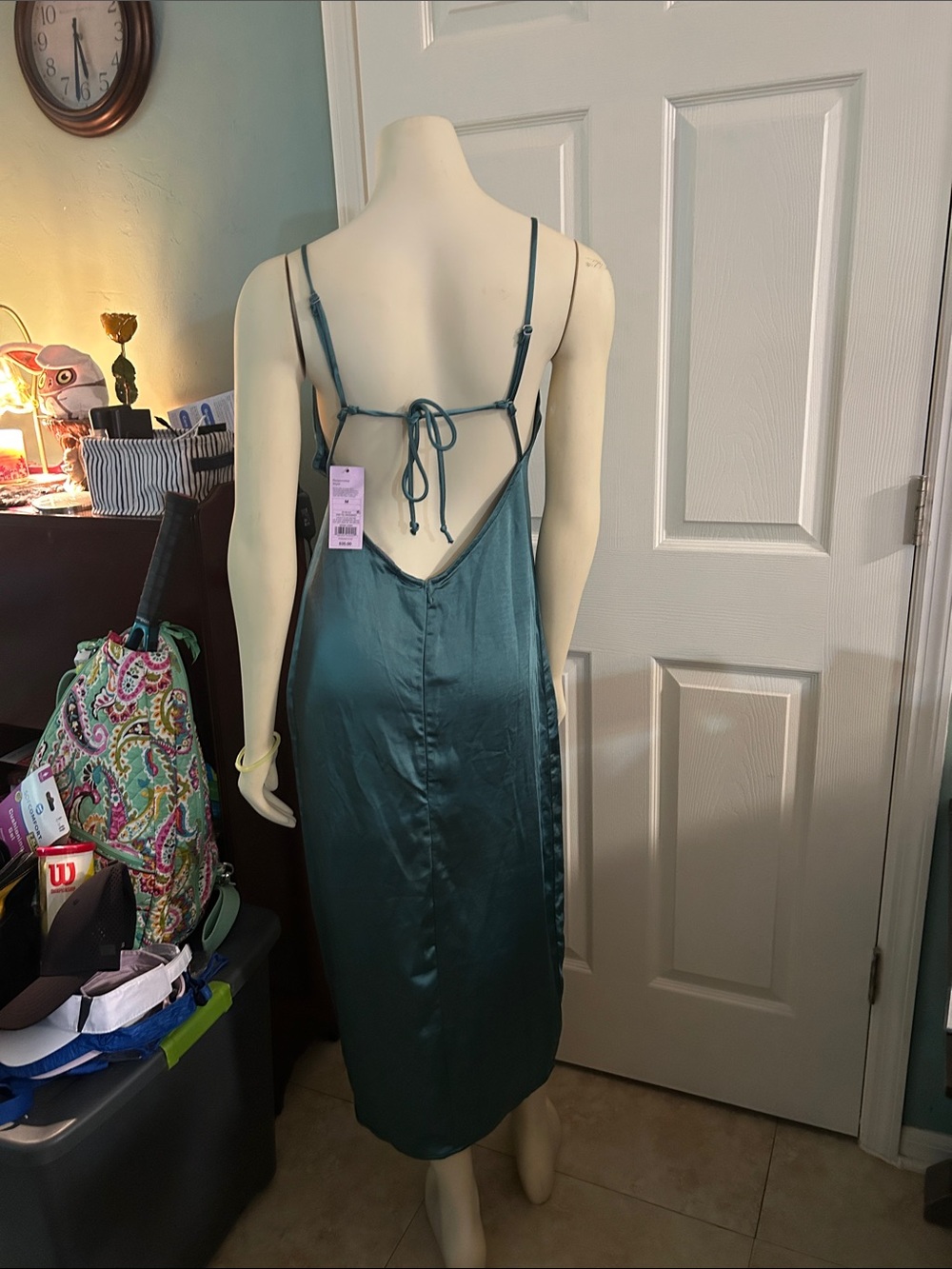 Wild Fable Satin Midi Slip Dress in color dark green - Picture 4 of 9
